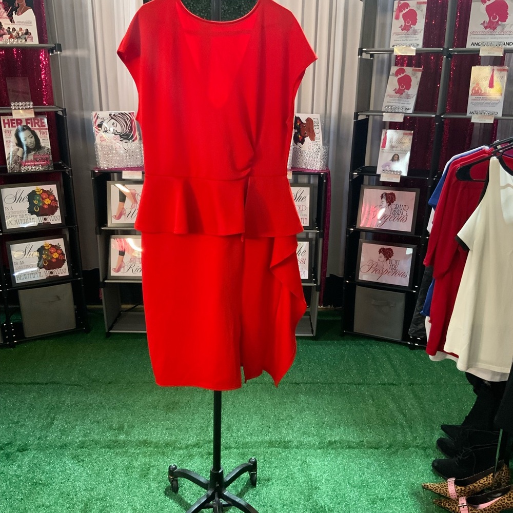 Red Peplum Ruffle Dress - Women